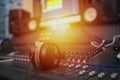 Music on sound mixer in recording studio Royalty Free Stock Photo