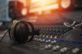 Music on sound mixer in recording studio Royalty Free Stock Photo