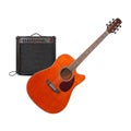 Music and sound - Orange electro acoustic guitar, amplifier and Royalty Free Stock Photo