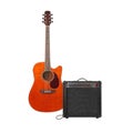 Music and sound - Orange acoustic guitar, amplifier and cable fr Royalty Free Stock Photo