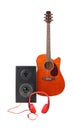 Music and sound - Orange electro acoustic guitar, loudspeaker en