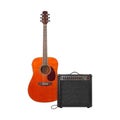 Music and sound - Orange western acoustic guitar, amplifier and Royalty Free Stock Photo