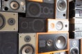 Music sound speakers hanging on the wall in retro vintage style, stacked sound boxes modern Royalty Free Stock Photo