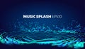 Music and sound splash with ripples background. Particles glitch equalizer information