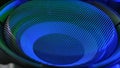 Subwoofer with deep blue membrane neon light moving vibrating, macro sound bass circles, abstract background. Royalty Free Stock Photo