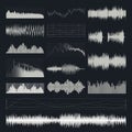 Music sound waves vector set isolated on a dark background. Royalty Free Stock Photo