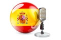 Music of Spain concept. Retro microphone with Spanish flag. 3D rendering