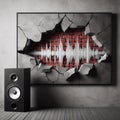 A music speaker in the background of a painting depicting a cracked wall. Royalty Free Stock Photo