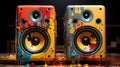 Music speakers in bright paint spots Generative AI Royalty Free Stock Photo