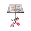 Music Stand with Sheet Music decorated with Roses watercolor illustration on white or transparent background Royalty Free Stock Photo