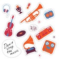 Music stickers. Hand drawn signs. Orchectra symbols. Vector Royalty Free Stock Photo