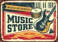 Music store retro sign post illustration