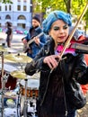 Music street performers with girl violinist Royalty Free Stock Photo