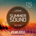 Music summer party poster graphic design. Disco dance flyer or poster template. Summer sound party event Royalty Free Stock Photo