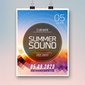 Music summer party poster graphic design. Disco dance flyer or poster template. Summer sound party event Royalty Free Stock Photo