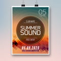 Music summer party poster graphic design. Disco dance flyer or poster template. Summer sound party event Royalty Free Stock Photo