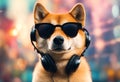 music sunglasses shiba inu doge background podcasting dog aring colorful adphones summer concept canino animal earphones fun