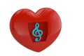 Music symbol in heart.3D illustration. Royalty Free Stock Photo