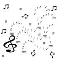 Music symbols scatters in white background