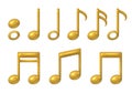 Music symbols. Classical music golden notes in realistic decent vector set