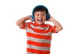 Music and technology concept.Asian little boy with headphone.