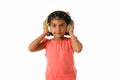 Music and technology concept.Child with headphones.Isolated Royalty Free Stock Photo