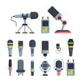 Music and television microphones flat vector illustrations set