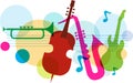 Music template with notes, guitar and saxophone Royalty Free Stock Photo