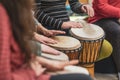 Music therapy concept, a group of people playing different types of musical instruments, music healing Royalty Free Stock Photo