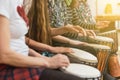 Music therapy concept, a group of people playing different types of musical instruments, music healing Royalty Free Stock Photo