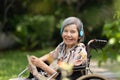 Music therapy in dementia treatment on elderly woman Royalty Free Stock Photo