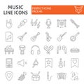 Music thin line icon set, musical instruments symbols collection, vector sketches, logo illustrations, audio equipment Royalty Free Stock Photo