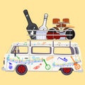 Music tour bus vector flat illustration Royalty Free Stock Photo