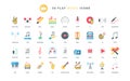 Music trendy flat icons set, musical instruments symbols and vinyl discs for fans, speakers