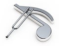 Music Tuning Fork over Note. 3d Rendering Royalty Free Stock Photo