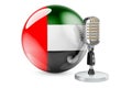 Music of the UAE concept. Retro microphone with The United Arab Emirates flag. 3D rendering