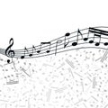 Vector music background: melody, notes, key.