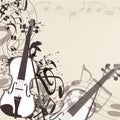 Music vector background with violin and notes Royalty Free Stock Photo