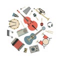 Music, vector flat illustration of musical instruments, icon set Royalty Free Stock Photo