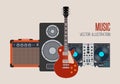 Music vector illustration design. Sound speaker, guitar, amplifier, dj remote in flat style. Royalty Free Stock Photo