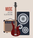 Music vector illustration design. Sound speaker, bass guitar and amplifier in flat style