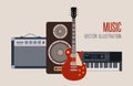 Music vector illustration design. Sound speaker, guitar, amplifier, synthesizer Royalty Free Stock Photo