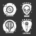 Music vector labels headphone, microphone and loudspeaker for recording company Royalty Free Stock Photo