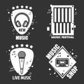 Music vector labels headphones, microphone for recording company festival Royalty Free Stock Photo