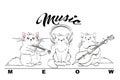 Music. Vector set of cute spring cats. Orchestra