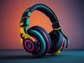 Music Vibes multicolored audio headphones. ai generative