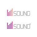 Music voice logo vector or audio sound wave dits for dj or radio record logotype, frequency equalizer or amplifier soundwave