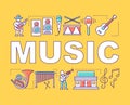 Music word concepts banner. Acoustic, jazz, folk concert. Organization of festival. Presentation, website. Isolated