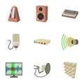 Music work icons set, cartoon style Royalty Free Stock Photo