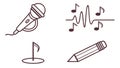 Music and writing tools: mic, notes, pencil, symbolizing creative arts, vector design Generative AI Royalty Free Stock Photo